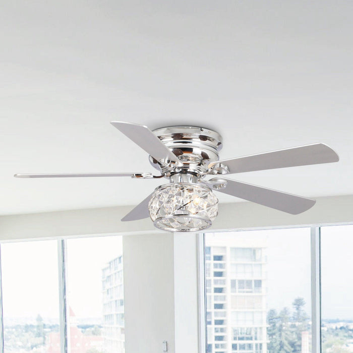 48" Traditional Chrome Flush Mount Reversible Crystal Ceiling Fan with Lighting and Remote Control - ParrotUncle