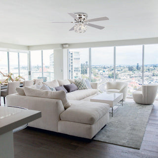 48" Traditional Chrome Flush Mount Reversible Crystal Ceiling Fan with Lighting and Remote Control - ParrotUncle