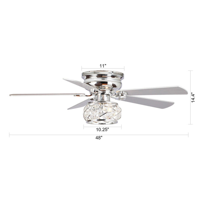 48" Traditional Chrome Flush Mount Reversible Crystal Ceiling Fan with Lighting and Remote Control - ParrotUncle