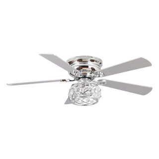 48" Modern Chrome Flush Mount Reversible Crystal Ceiling Fan with Lighting and Remote Control