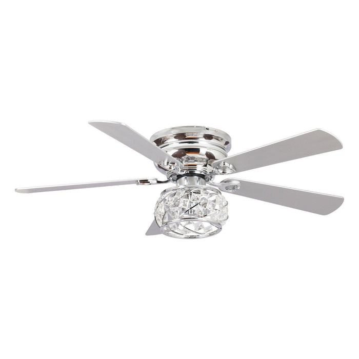 48" Traditional Chrome Flush Mount Reversible Crystal Ceiling Fan with Lighting and Remote Control - ParrotUncle