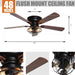 48" Ummuhan Industrial Flush Mount Reversible Ceiling Fan with Lighting and Remote Control - ParrotUncle