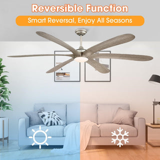 72" Jaydn Hamptons Farmhouse Satin Nickel DC Motor Downrod Mount Reversible Ceiling Fan with Lighting and Remote Control