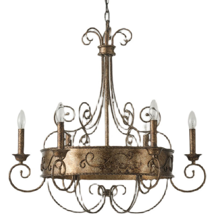 6-Light Rust Brown Candelabra Chandelier Lighting With Adjustable Hanging Length