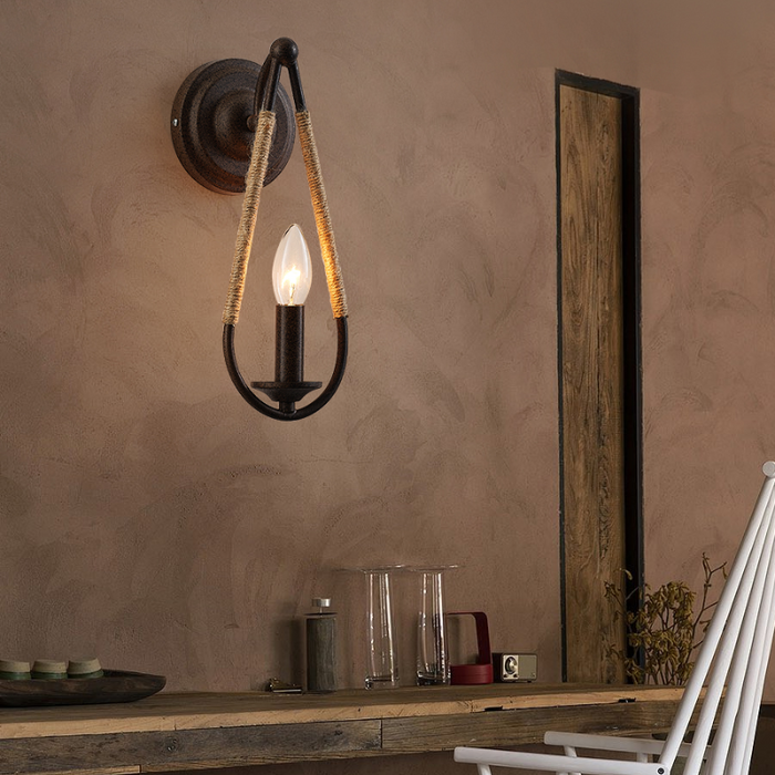 1-Light Modern Style Wall Lighting with Hemp Rope