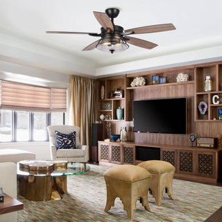 52" Antone Industrial Downrod Mount Reversible Ceiling Fan with Lighting and Remote Control - ParrotUncle