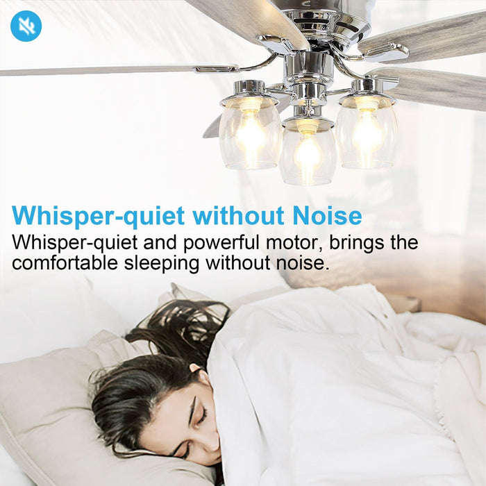 52" Bangatore Modern Chrome Flush Mount Reversible Ceiling Fan with Lighting and Remote Control - ParrotUncle