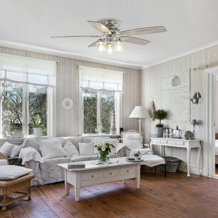 52" Bangatore Modern Chrome Flush Mount Reversible Ceiling Fan with Lighting and Remote Control - ParrotUncle