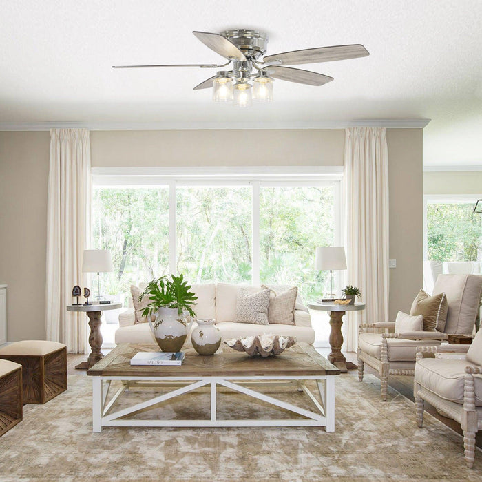 52" Bangatore Modern Chrome Flush Mount Reversible Ceiling Fan with Lighting and Remote Control - ParrotUncle