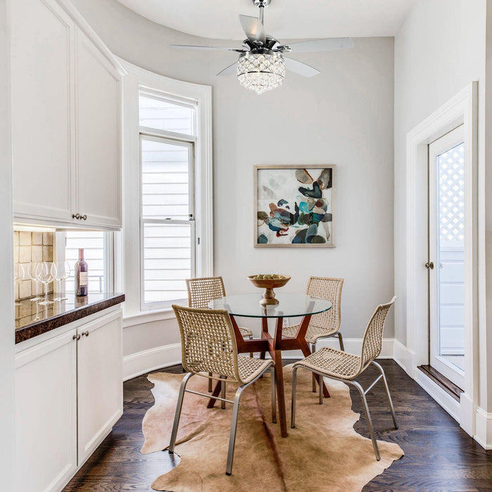 52" Berkshire Modern Downrod Mount Reversible Crystal Ceiling Fan with Lighting and Remote Control - ParrotUncle