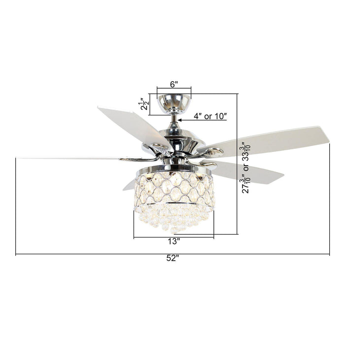 52" Berkshire Modern Downrod Mount Reversible Crystal Ceiling Fan with Lighting and Remote Control - ParrotUncle
