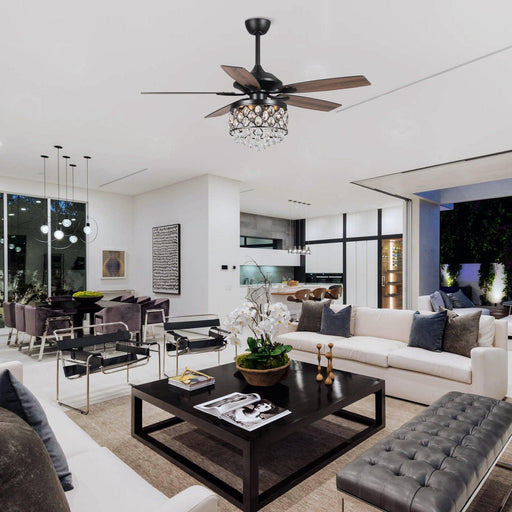 52" Berkshire Modern Downrod Mount Reversible Crystal Ceiling Fan with Lighting and Remote Control - ParrotUncle