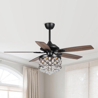 52" Berkshire Modern Downrod Mount Reversible Crystal Ceiling Fan with Lighting and Remote Control