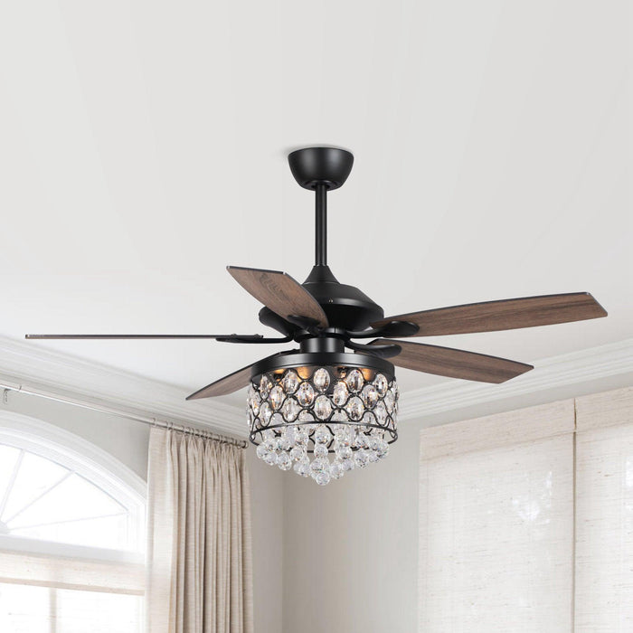 52" Berkshire Modern Downrod Mount Reversible Crystal Ceiling Fan with Lighting and Remote Control - ParrotUncle