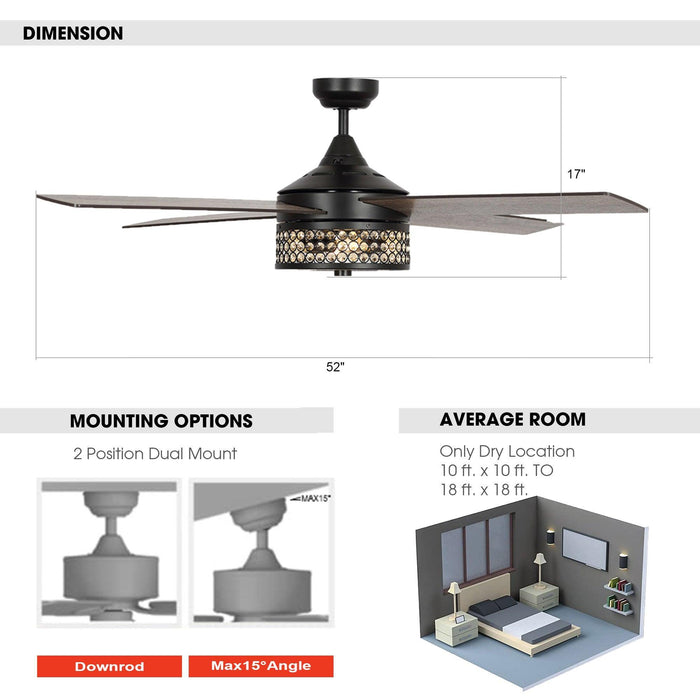 52" Cason Modern Downrod Mount Reversible Ceiling Fan with Lighting and Remote Control - ParrotUncle