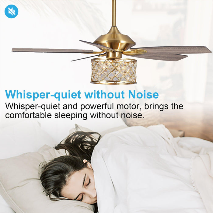 52" Cochin Industrial Downrod Mount Reversible Crystal Ceiling Fan with Lighting and Remote Control - ParrotUncle