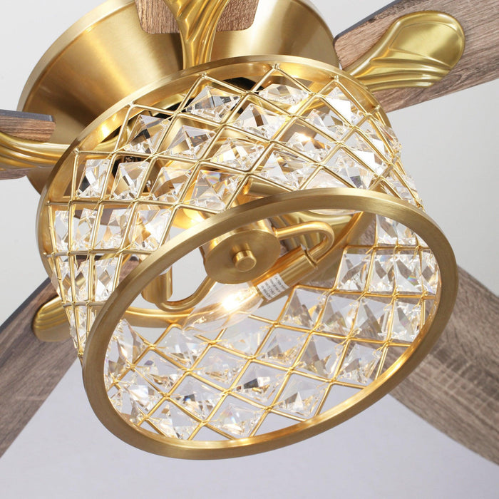 52" Cochin Industrial Downrod Mount Reversible Crystal Ceiling Fan with Lighting and Remote Control - ParrotUncle