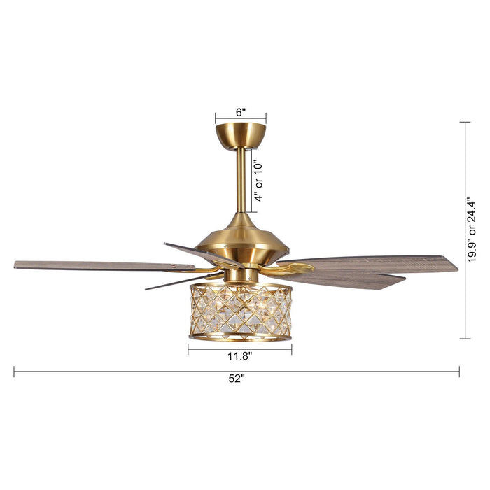 52" Cochin Industrial Downrod Mount Reversible Crystal Ceiling Fan with Lighting and Remote Control - ParrotUncle
