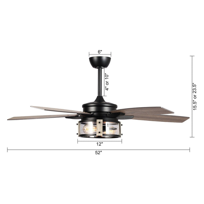 52" Coimbatore Farmhouse Downrod Mount Reversible Ceiling Fan with Lighting and Remote Control - ParrotUncle