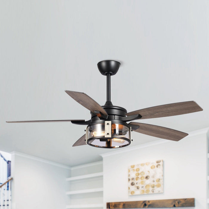 52" Coimbatore Farmhouse Downrod Mount Reversible Ceiling Fan with Lighting and Remote Control - ParrotUncle