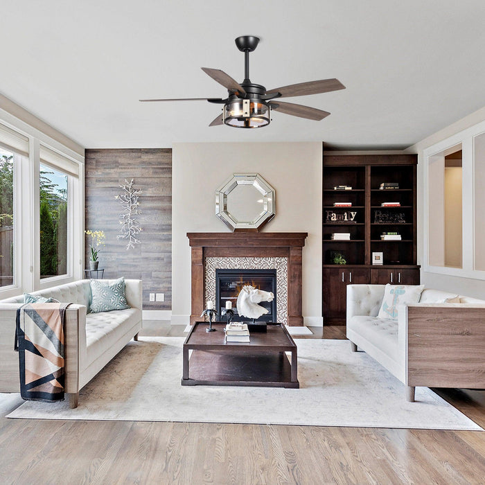 52" Coimbatore Farmhouse Downrod Mount Reversible Ceiling Fan with Lighting and Remote Control - ParrotUncle