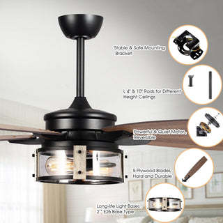 52" Coimbatore Farmhouse Downrod Mount Reversible Ceiling Fan with Lighting and Remote Control