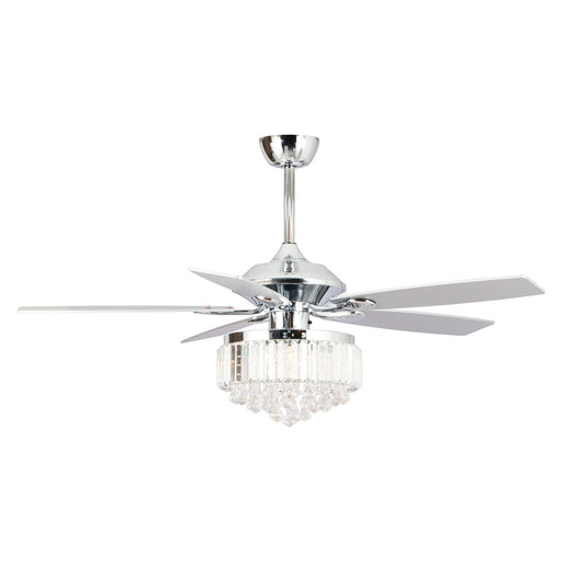 52" Elkton Modern Chrome Downrod Mount Reversible Crystal Ceiling Fan with Lighting and Remote Control - ParrotUncle