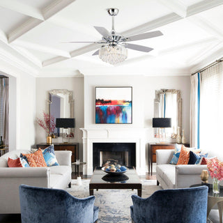52" Elkton Modern Reversible Crystal Ceiling Fan With Chandelier