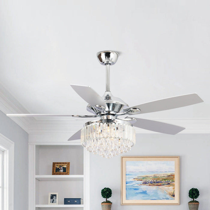 52" Elkton Modern Chrome Downrod Mount Reversible Crystal Ceiling Fan with Lighting and Remote Control - ParrotUncle