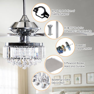 52" Elkton Modern Reversible Crystal Ceiling Fan With Chandelier