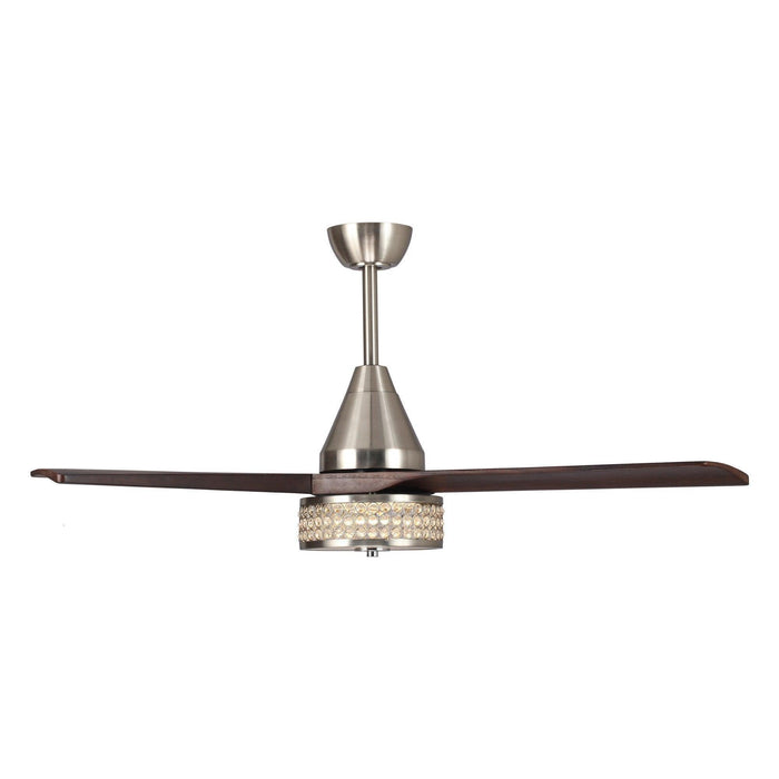 52" Farmhouse Satin Nickel Downrod Mount Reversible Crystal Ceiling Fan with Lighting and Remote Control - ParrotUncle