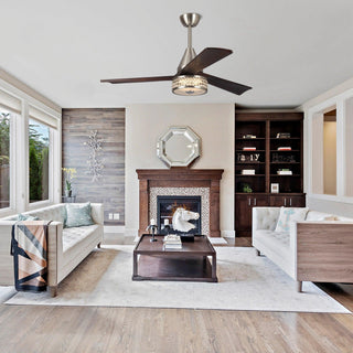 52" Farmhouse Satin Nickel Downrod Mount Reversible Crystal Ceiling Fan with Lighting and Remote Control - ParrotUncle