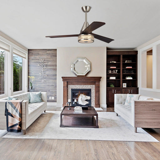 52" Farmhouse Satin Nickel Downrod Mount Reversible Crystal Ceiling Fan with Lighting and Remote Control - ParrotUncle