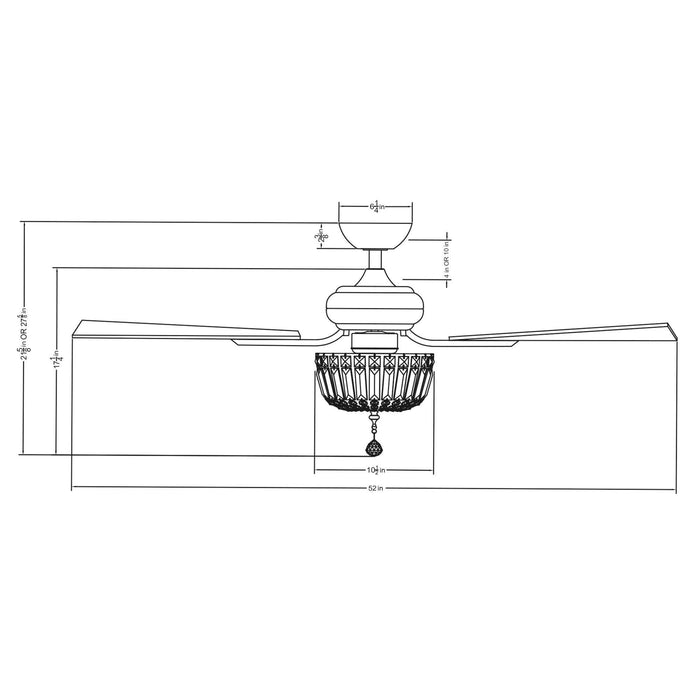 52" Ganga Modern Downrod Mount Reversible Crystal Ceiling Fan with Lighting and Remote Control - ParrotUncle