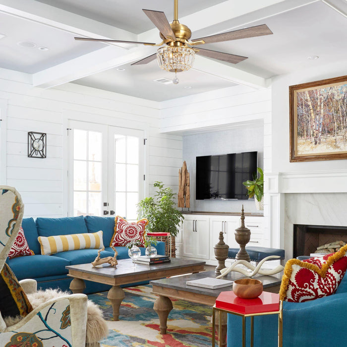 52" Ganga Modern Downrod Mount Reversible Crystal Ceiling Fan with Lighting and Remote Control - ParrotUncle