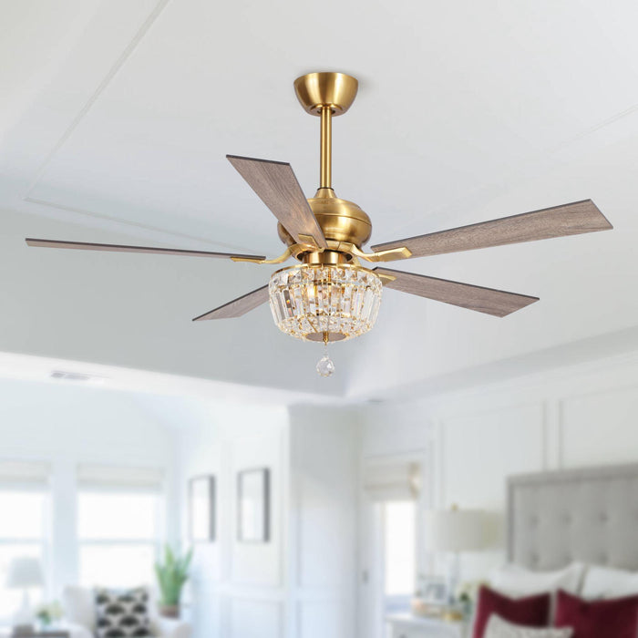52" Ganga Modern Downrod Mount Reversible Crystal Ceiling Fan with Lighting and Remote Control - ParrotUncle