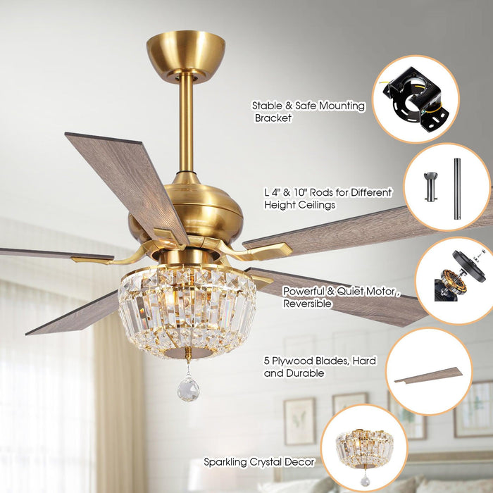 52" Ganga Modern Downrod Mount Reversible Crystal Ceiling Fan with Lighting and Remote Control - ParrotUncle