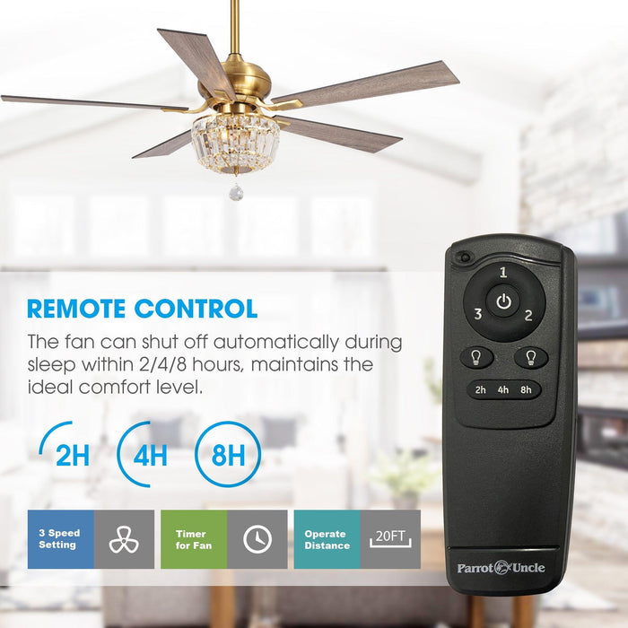 52" Ganga Modern Downrod Mount Reversible Crystal Ceiling Fan with Lighting and Remote Control - ParrotUncle