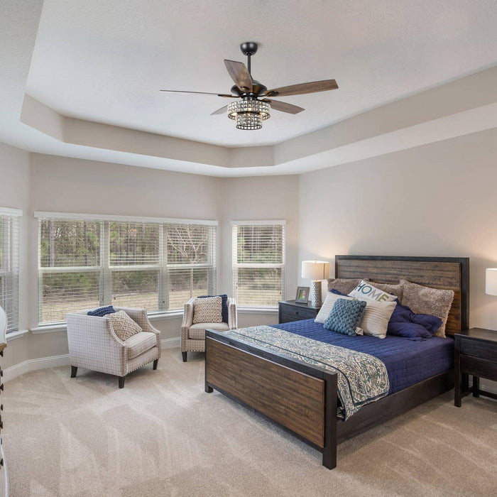 52" Howell Modern Downrod Mount Reversible Crystal Ceiling Fan with Lighting and Remote Control - ParrotUncle