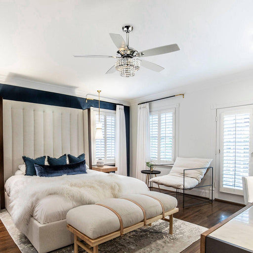 52" Howell Modern Downrod Mount Reversible Crystal Ceiling Fan with Lighting and Remote Control - ParrotUncle