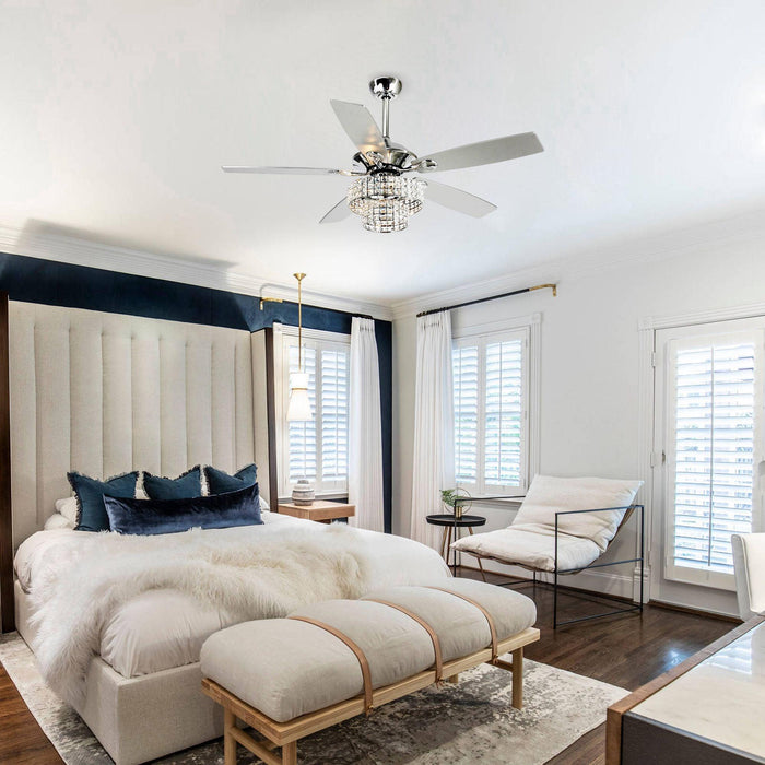 52" Howell Modern Downrod Mount Reversible Crystal Ceiling Fan with Lighting and Remote Control - ParrotUncle