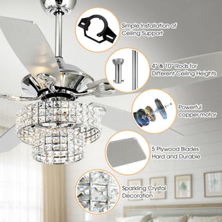 52" Howell Modern Downrod Mount Reversible Crystal Ceiling Fan with Lighting and Remote Control