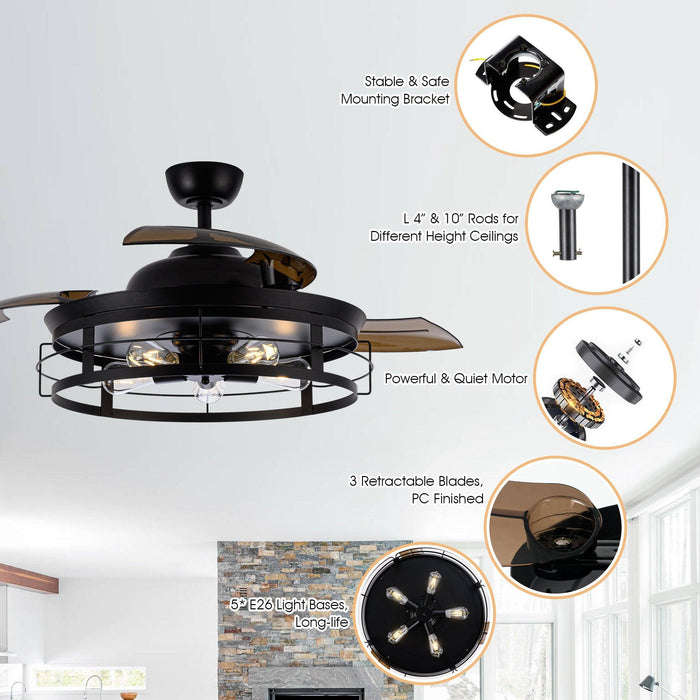 52" Jamshedpur Industrial Downrod Mount Ceiling Fan with Lighting and Remote Control - ParrotUncle