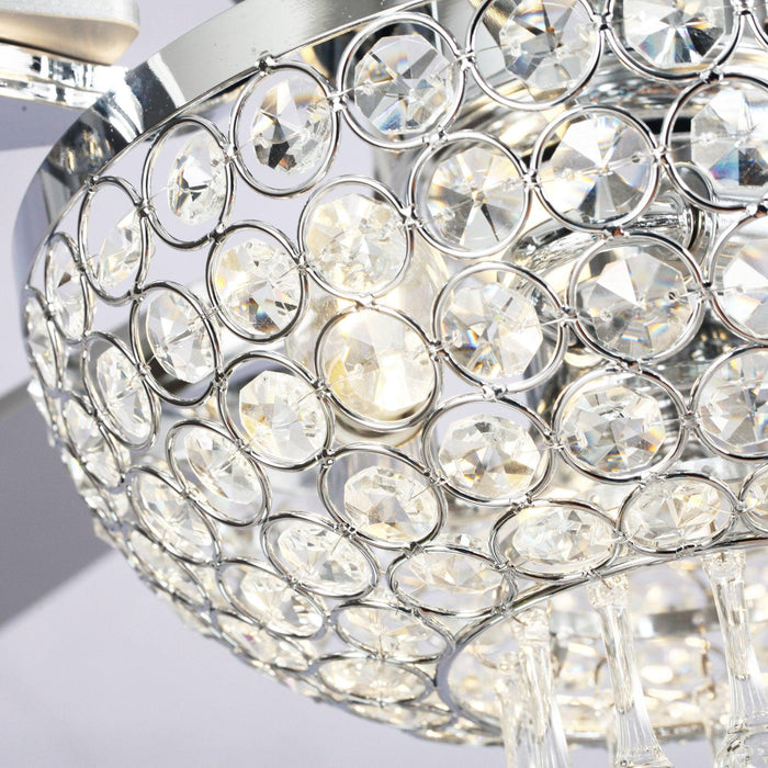 52" Kanpur Modern Chrome Flush Mount Reversible Crystal Ceiling Fan with Lighting and Remote Control - ParrotUncle