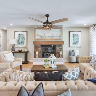 52" Kashmir Farmhouse Downrod Mount Reversible Ceiling Fan with Lighting and Remote Control - ParrotUncle