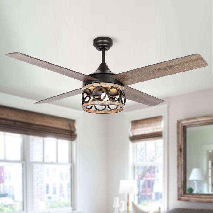 52" Kashmir Farmhouse Downrod Mount Reversible Ceiling Fan with Lighting and Remote Control - ParrotUncle