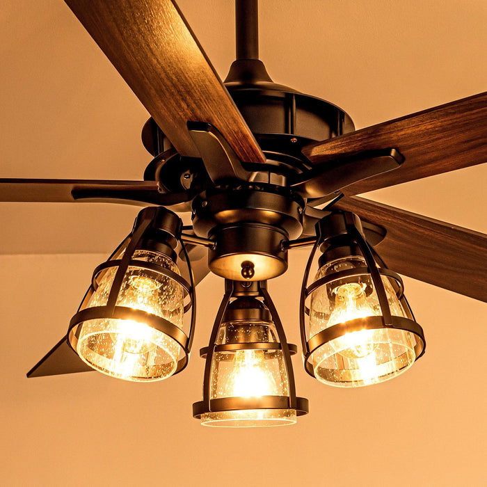 52" Kashmir Industrial Downrod Mount Reversible Ceiling Fan with Lighting and Remote Control - ParrotUncle