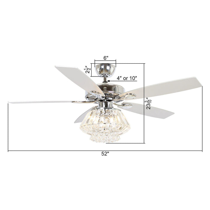 52" Kerala Modern Chrome Downrod Mount Reversible Crystal Ceiling Fan with Lighting and Remote Control - ParrotUncle