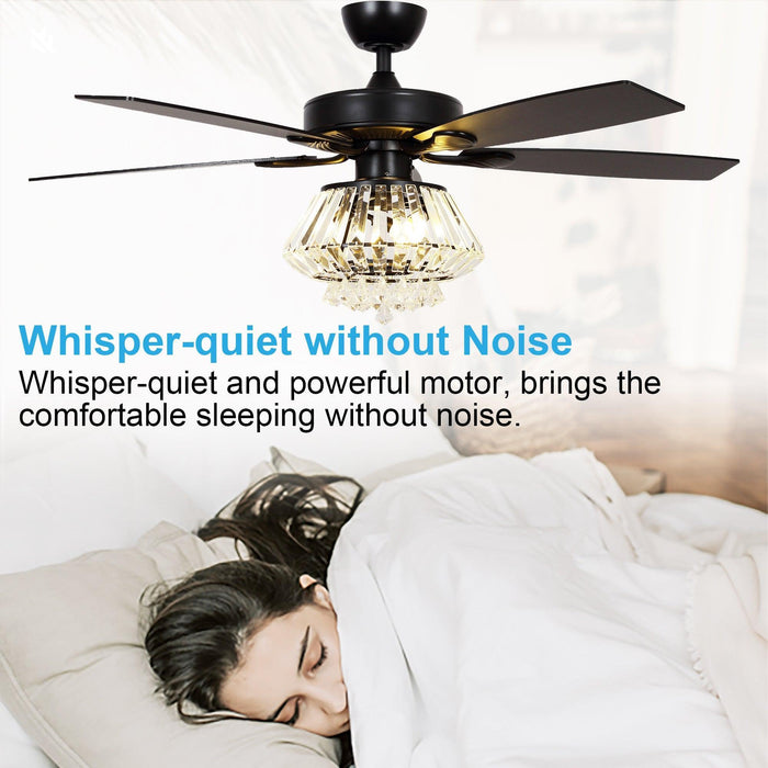 52" Kerala Modern Chrome Downrod Mount Reversible Crystal Ceiling Fan with Lighting and Remote Control - ParrotUncle