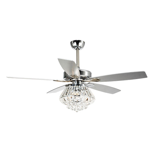 52" Kerala Modern Chrome Downrod Mount Reversible Crystal Ceiling Fan with Lighting and Remote Control - ParrotUncle